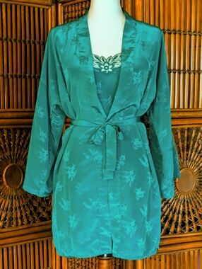 JAYRE CALiFORNIA Kimono Robe - Green Jacquard - LG - EVC